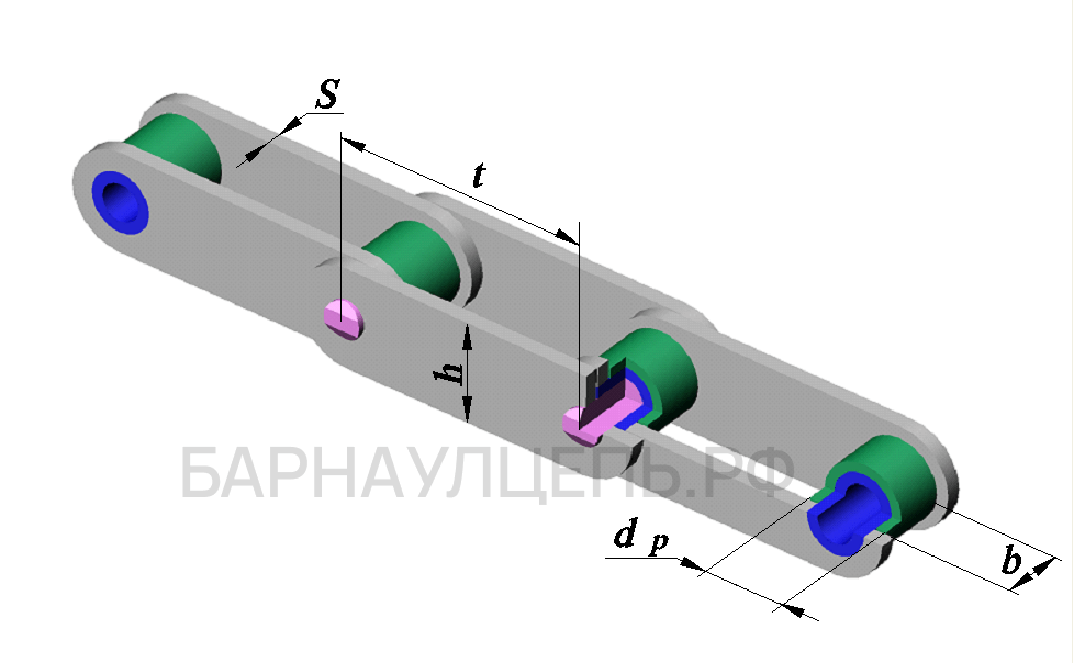 Схема тяговой пластинчатой цепи исполнение 1 тип 2 неразборная роликовая