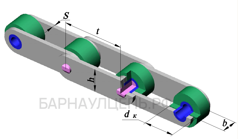 Схема тяговой пластинчатой цепи исполнение 1 тип 3 неразборная катковая