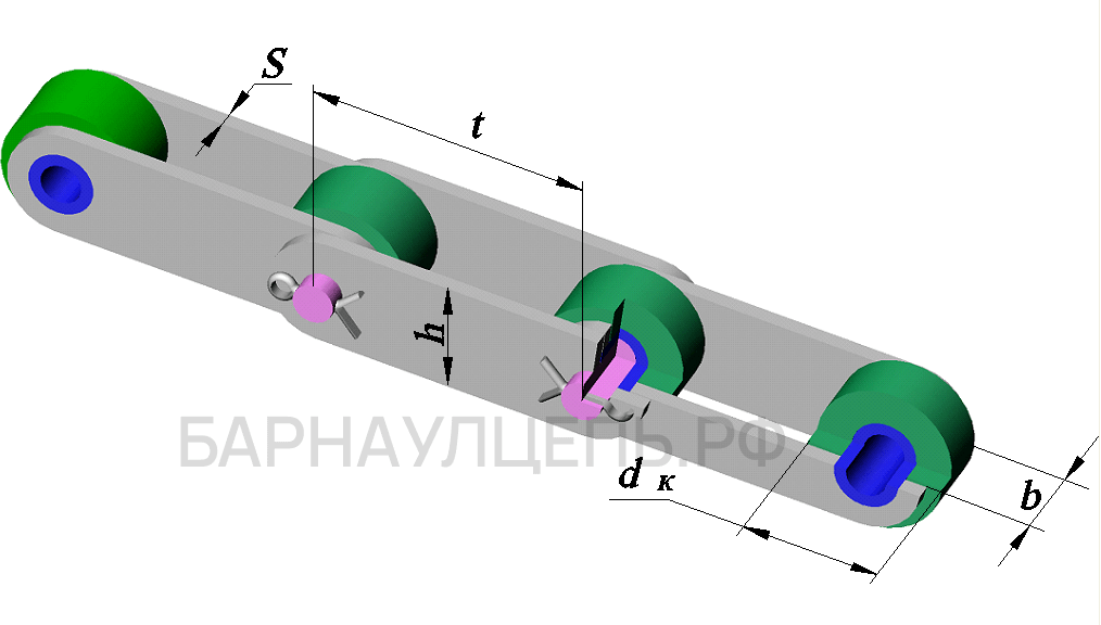 Схема тяговой пластинчатой цепи исполнение 2 тип 3 разборная катковая