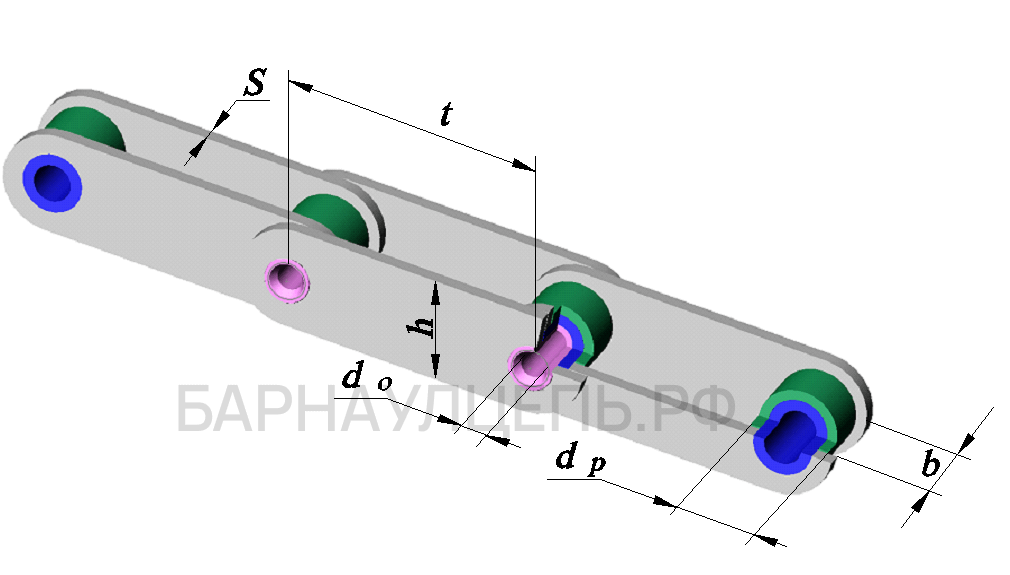 Схема тяговой пластинчатой цепи исполнение 3 тип 2 с полыми валиками роликовая