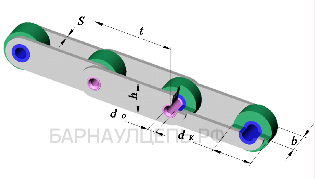 Схема тяговой пластинчатой цепи исполнение 3 тип 3 с полыми валиками катковая