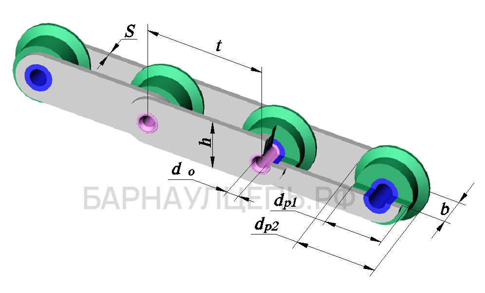 Схема тяговой пластинчатой цепи исполнение 3 тип 4 с полыми валиками катковая с ребордами
