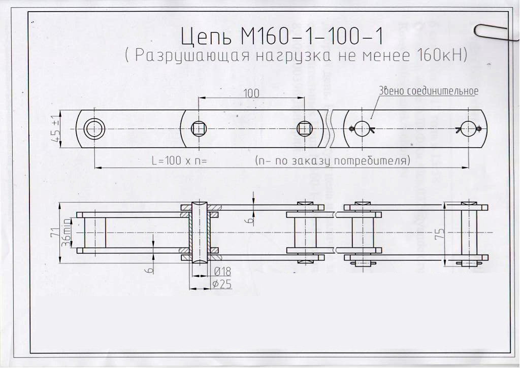 Чертеж цепи М160-1-100-1